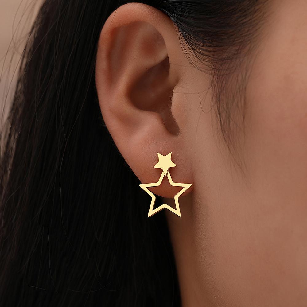 Stainless Steel Earrings New Classic Kpop Sweet Double Stars Temperament Girl's Daily Wear Pendants Earrings For Women Jewelry