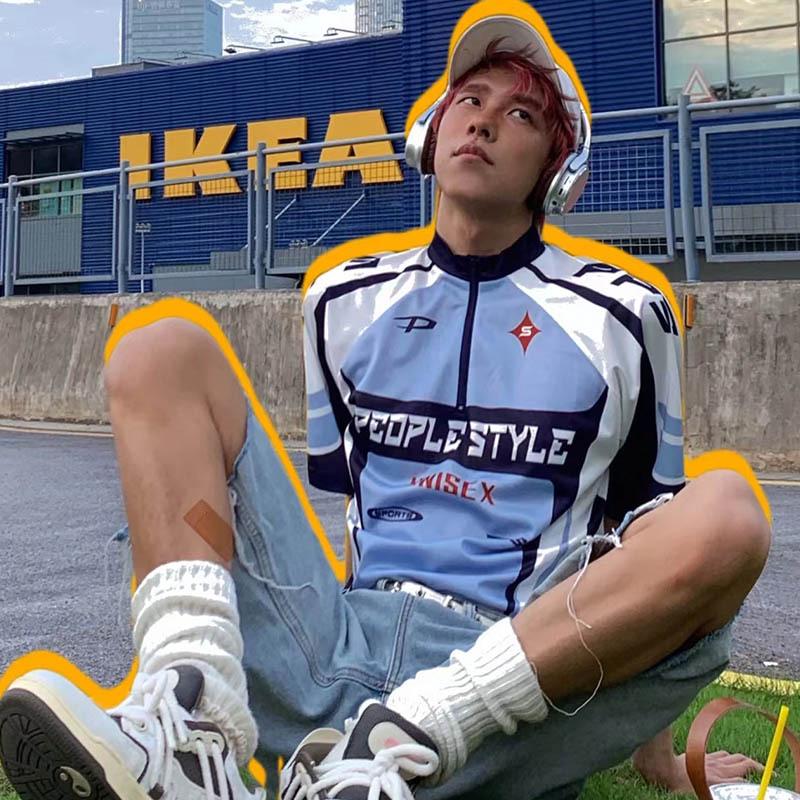 

Футболка унисекс для велоспорта на открытом воздухе контрастного цвета: Дышащий, облегающий, спортивный стиль M синий