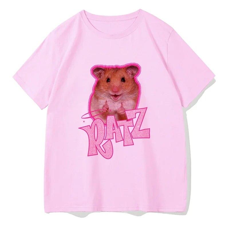 Woman Kawaii Ratz Mouse Tree Print Harajuku Summer Unisex Tshirts Casual Round Neck Short Slee Top Tee Shirt Women T-shirt Drop Ship