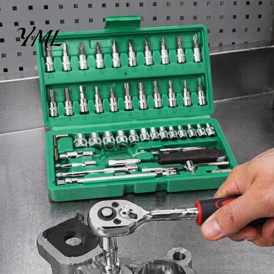 Portable Tool Box Professional Socket Wrench Set, Cr-V Steel Alloy Ratchet/Hex Multi-Bit Ratchet Kit with Storage Case for Home Maintenance