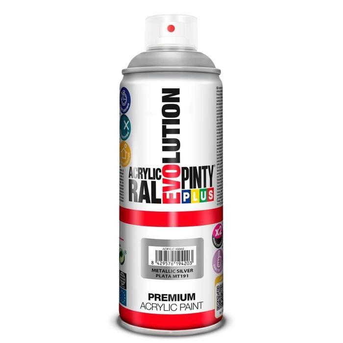 Peinture en spray - PINTY - Plus Evolution - Métallisé Argent NVS269 - 400 mL - Résiste aux intempéries
