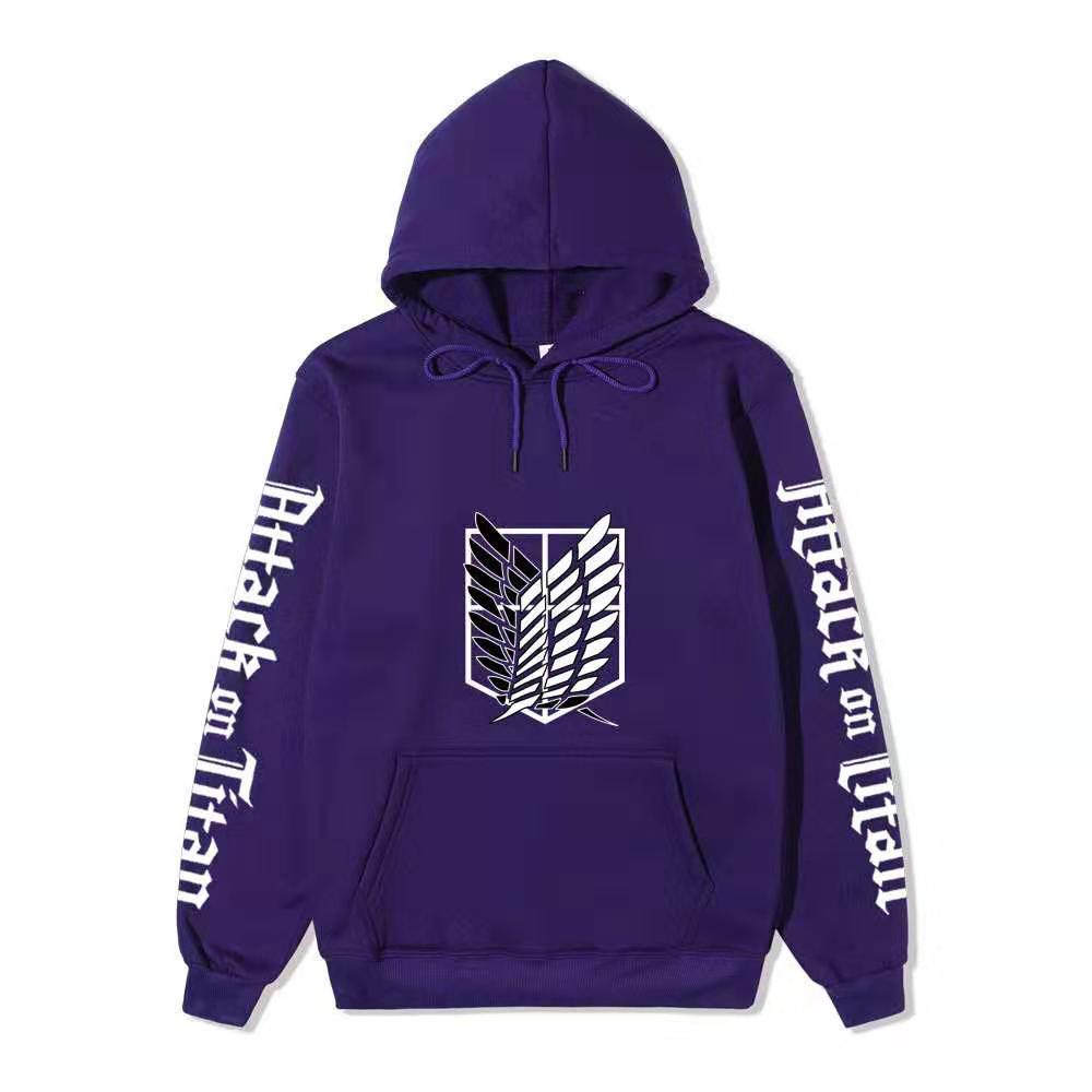 Attack on Titan Freedom Wings Hoodie Unisex Fleece Sweatshirt Survey Corps Logo Gothic Vertical Text Both Sleeves Autumn Winter Pullover