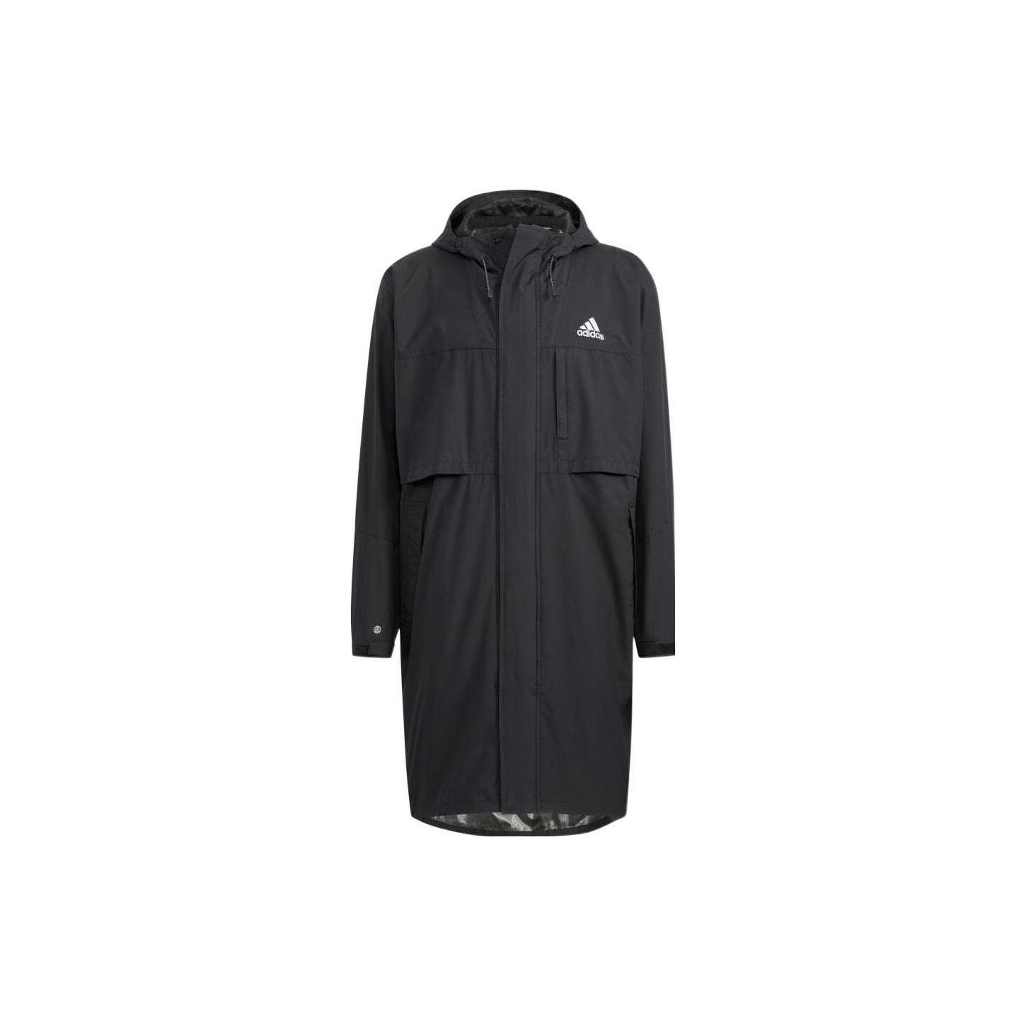 Men s adidas Casual Sports Solid Color mid-length hooded Windbreaker Black HD0041 M