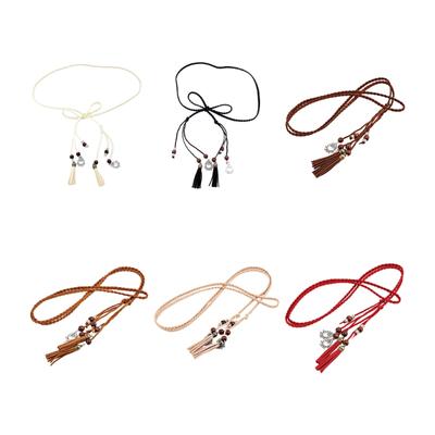 Beaded Waist Belt for Women Bohemian Seaside Braided Dress Belt with Fringe