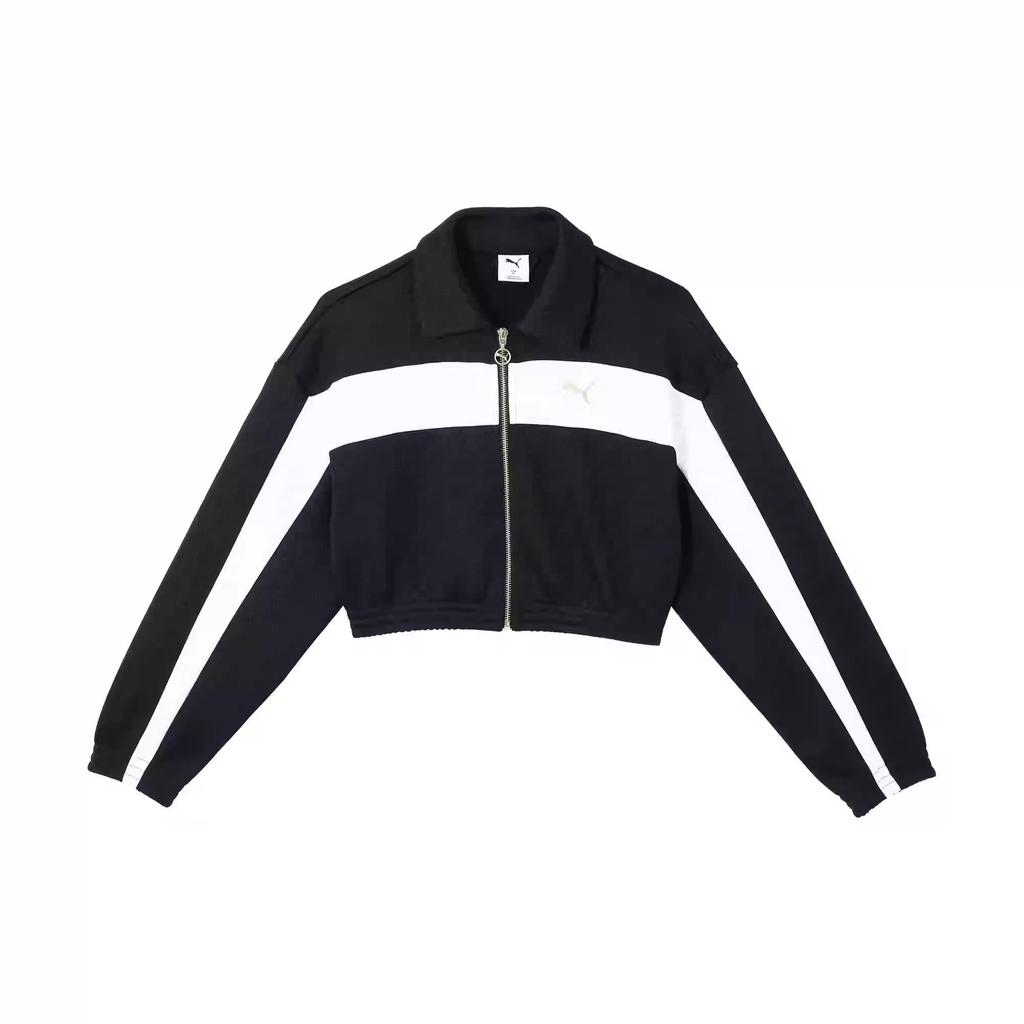 PUMA RELAXEDCROPPED TRACK JACKET American Retro Preppy Style Turn-Down Collar Oversized Cropped Jacket Coat Women's Black