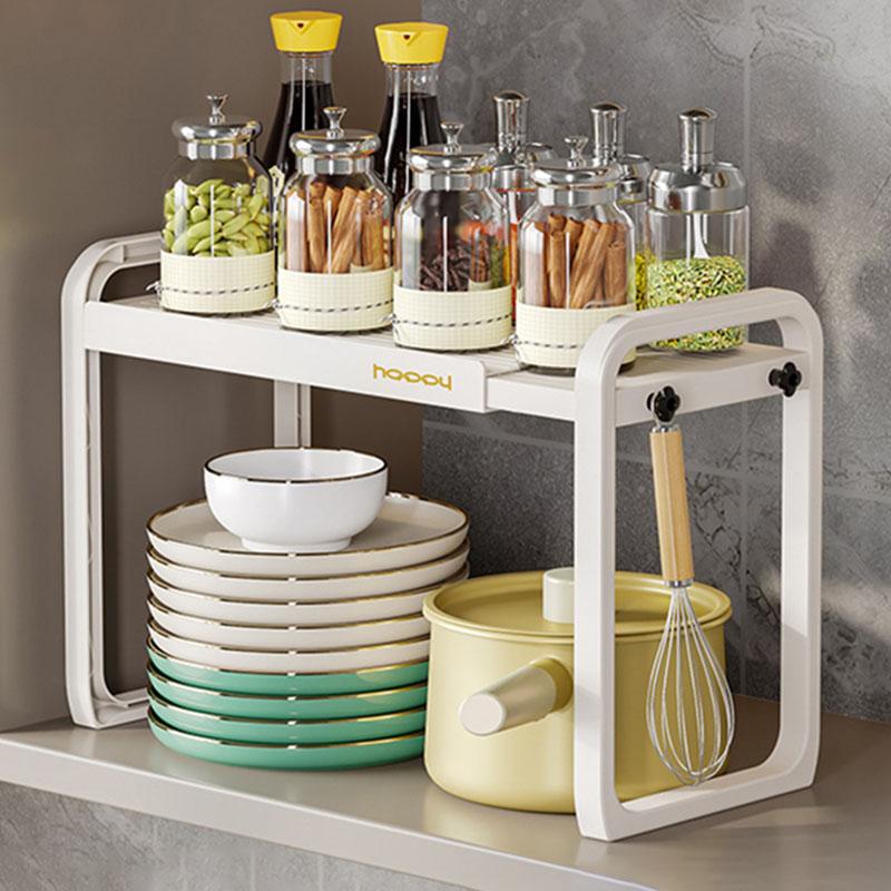 Multi-functional Expandable Kitchen & Bathroom Rack with Adjustable Shelves and Removable Hooks