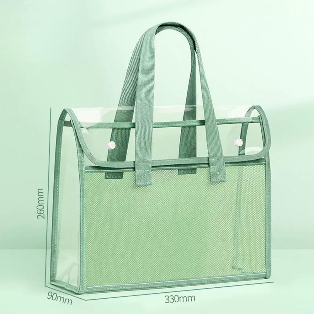PVC Thickened Transparent Handbag Colorful Storage Bag Large Capacity Waterproof Portable Handbag File Pocket Students Office Supplies