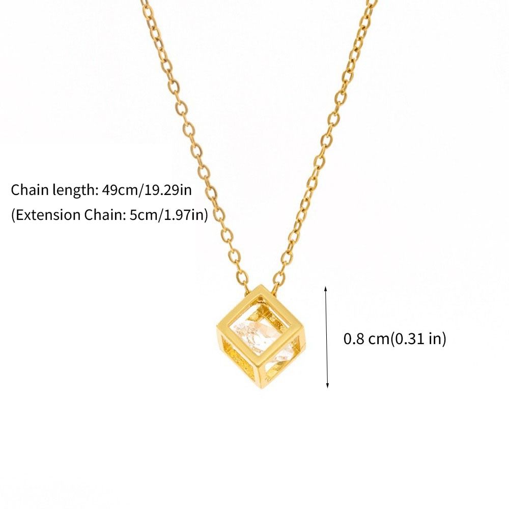 Stainless Steel Clavicle Chain Hollow Zircon Crystal Necklace Square Pendant Necklace  Party Gift