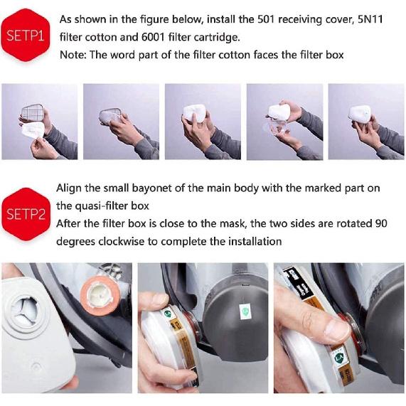 6001 Filter Cartridges Replacement for Gas Respirator, 2pcs Filter Cartridges + 2pcs Filter Covers+8pcs Filter Cottons, Apply to