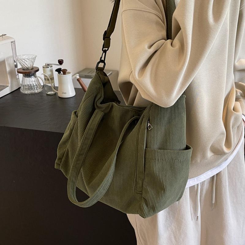 Borsa a Tote in Velluto a Coste da Donna Borsa a Mano Casual Multi Tasche Tracolla Regolabile Borsa a Sling con Zip Borsa a Spalla Borsa Autunno Inverno