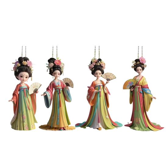 Ancient Lady Keychain Cute 2D Acrylic Chinese Doll Charm Fashion Car Mirror And Bag Accessory Desktop Ornament Gift