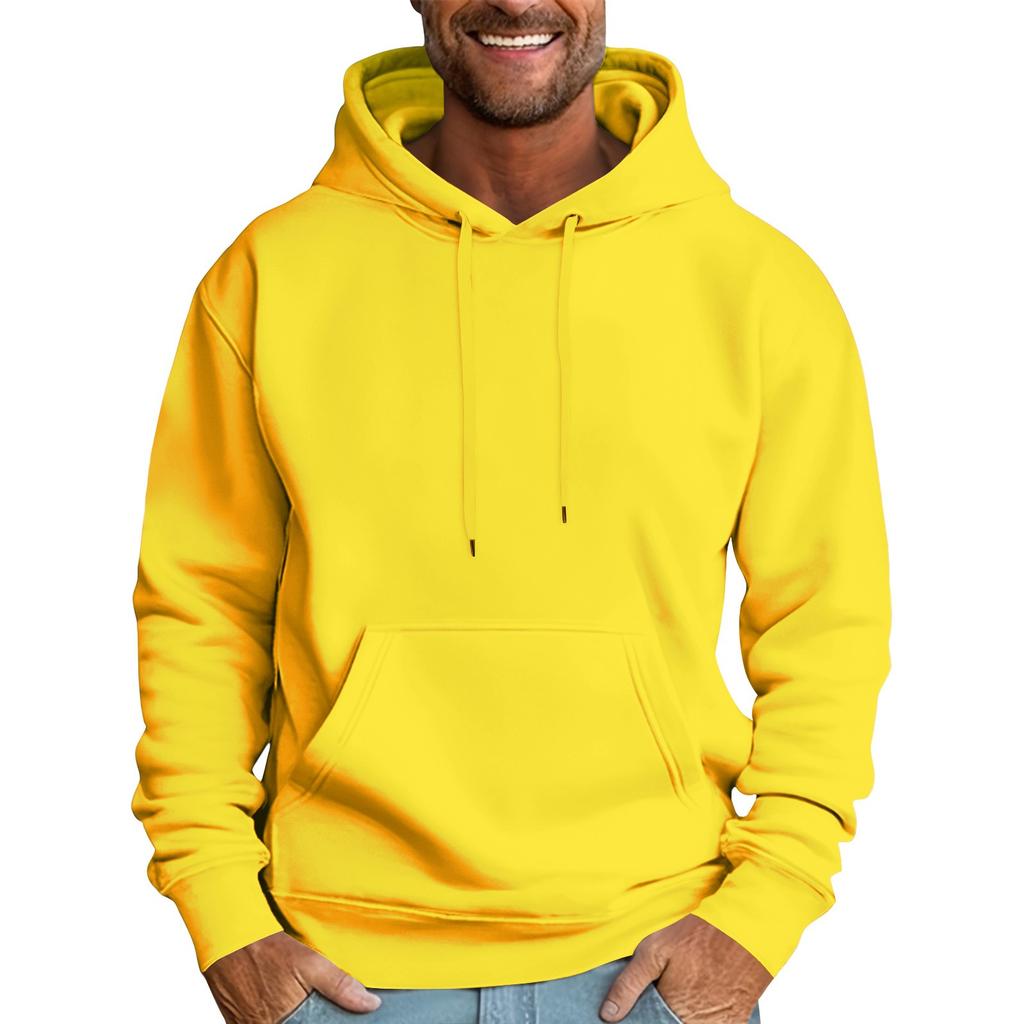 Men's Casual Loose Sweatshirt Solid Color Drawstring Large Pocket Hoodie Sports Sweatshirt