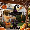 Witch Hat Wall Decor Halloween Boot Sign, Hanging Trick or Treat Decoration Entrance for Home Room, Wooden Front Door Hanger Holiday