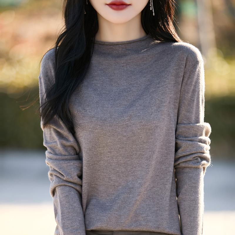 Women's wool pullover Qinghe cashmere 50% silk 50% wool spring and summer wool soft, comfortable and warm