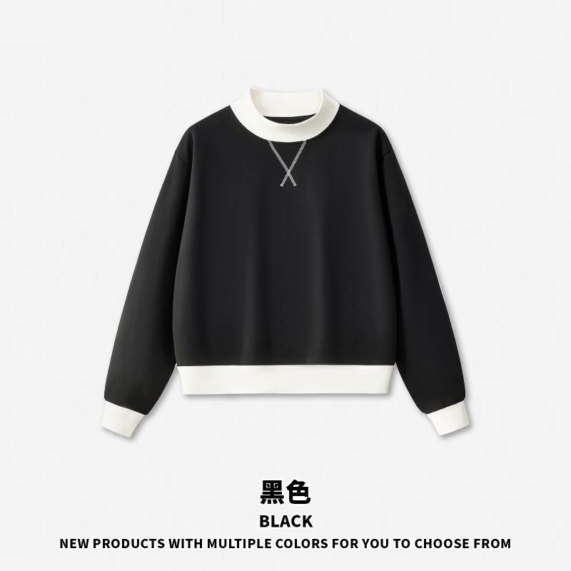 RS Womens 350G Fleece Color Block Mock Neck Sweatshirt Warm Fall American Style Casual Top
