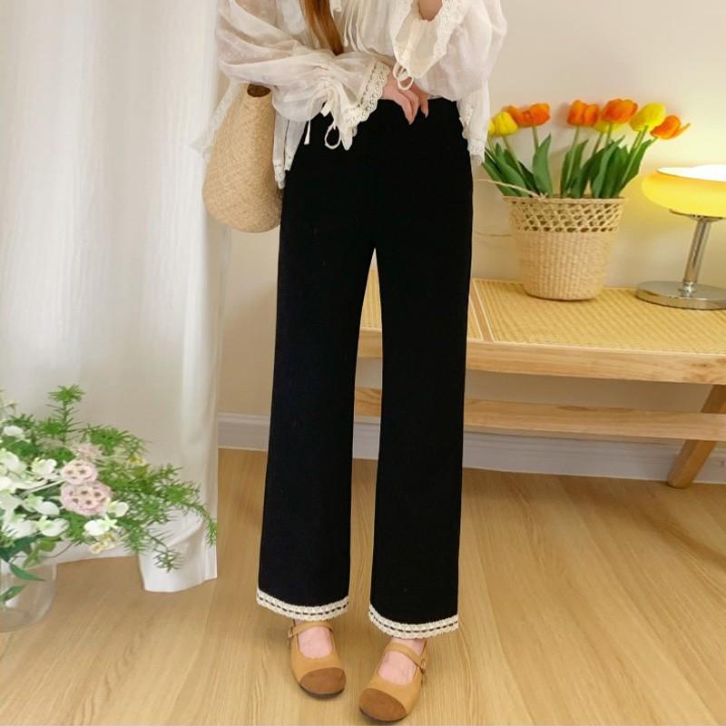 

Plus Size Lace Trim Micro Flare High Waist Summer Pants for Women, Slimming Fit 200 Jin 3XL