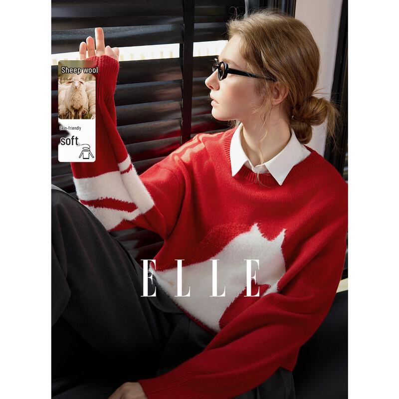 ELLE Women s Red Pony Christmas Wool Sweater L