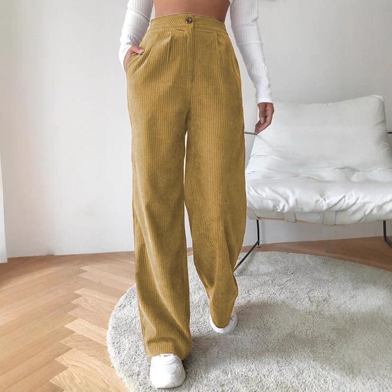 2025 Herbst Damen High Waist Lässige Cordhose - Locker, Einfarbig, Gerades Bein