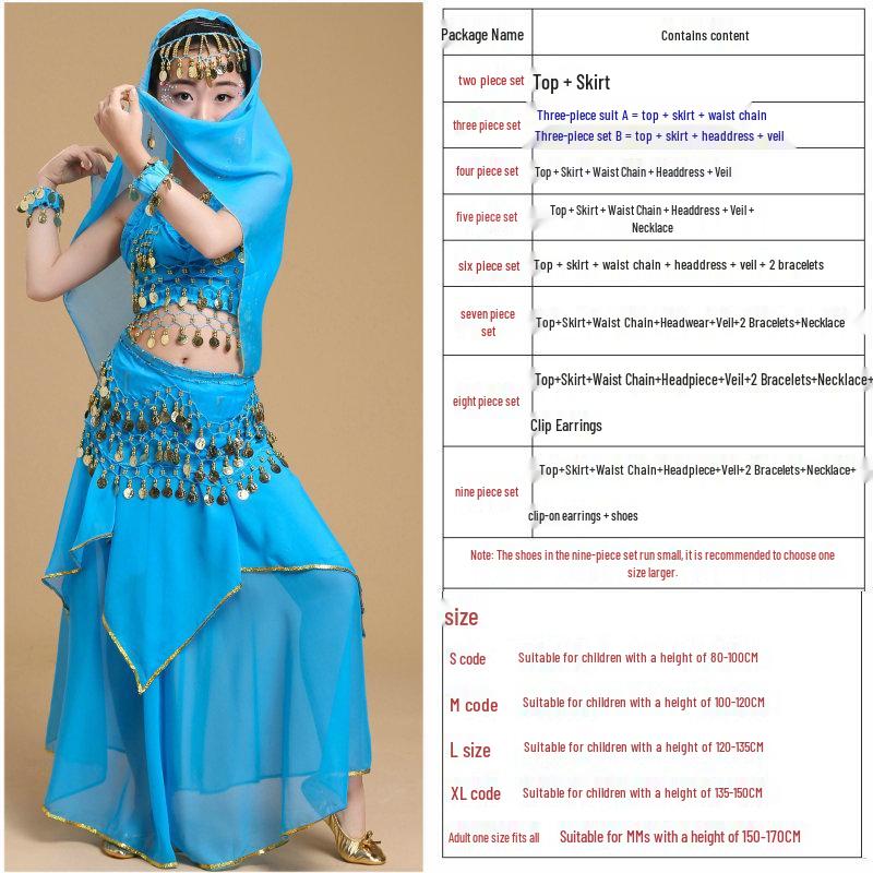 

Дитячий індійський танцювальний костюм - Наряд для танцю живота та етнічних виступів для дівчаток L = Suitable for 120-135cm