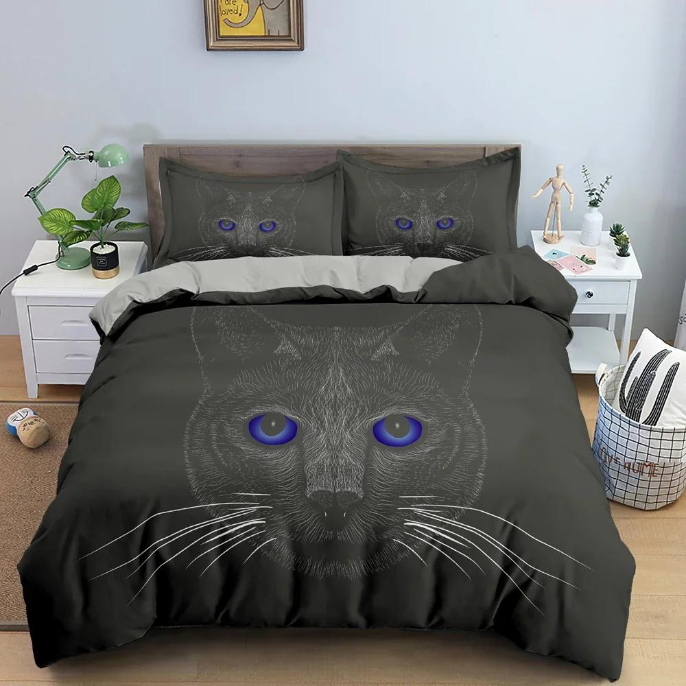 Cute Cat Pattern Comfortable Duvet Quilt Cover Pillowcase Bedding Set Children Bedroom Decoration Home Textile