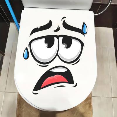 Funny Expression Toilet Sticker Humorous Toilet Seat Cover Sticker Self Adhesive Expressive Face Toilet Lid Decal for Bathroom Washroom Wall Decor