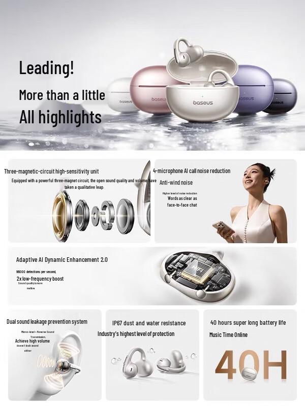 Baseus MC1 Pro AI Open-Ear Ear-Clip Bluetooth Earphones