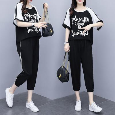 Übergröße Damen Locker Sitzendes Sommer-Neuer Stil Kleidung Set Große Größe Kurzarm Oberteile Mit Dreiviertel Hosen