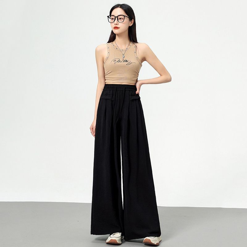 Plus-size At All Seasons Elastic Strap Wide Leg Pant High Waist Women Trousers Chiffon Loose Plus Size Fashion Woman Casual Pants