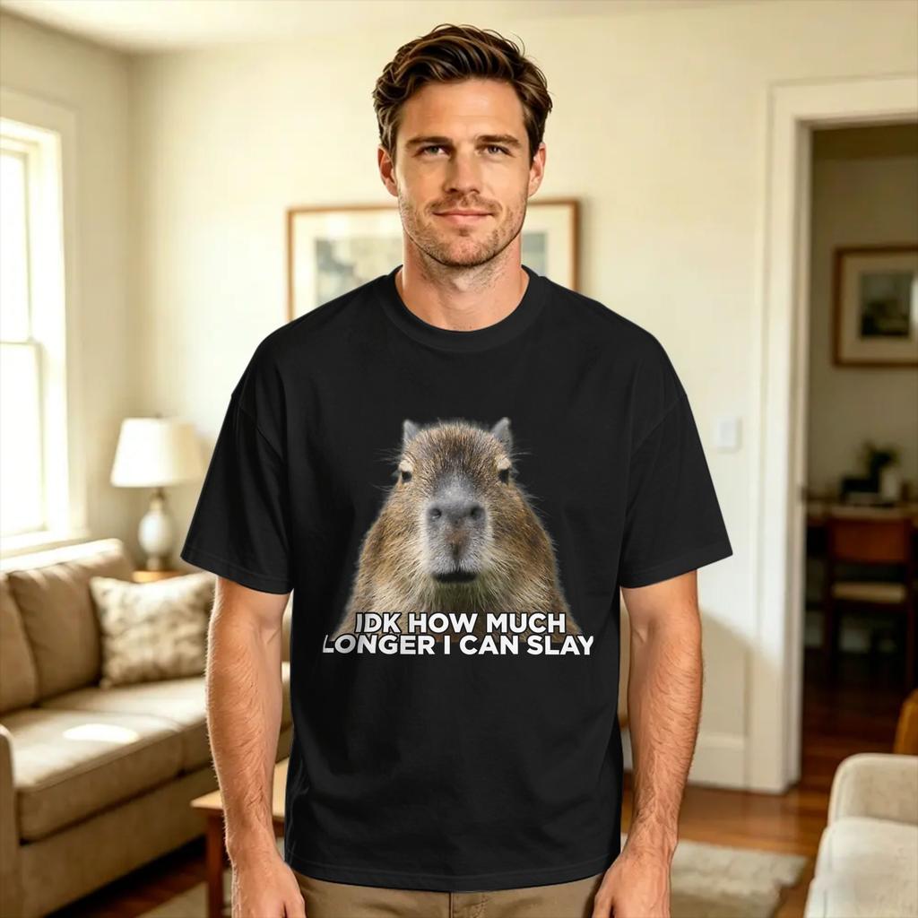 Idk How Much Longer I Can Slay Capybara Tshirt Unisexs Streetwear Tshirts Summer Crew Neck Hip Hop Tees Loose Oversized Tops