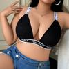 Plus Size Letter Print Ribbed Wireless Bralette