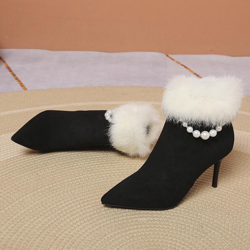 Fashion Rabbit Fur Winter Salsa Dance Boots 2024 Stiletto Women's High Heel Jazz Latin Dance Shoes 8.5cm Heel Rubber Sole Hot Sale