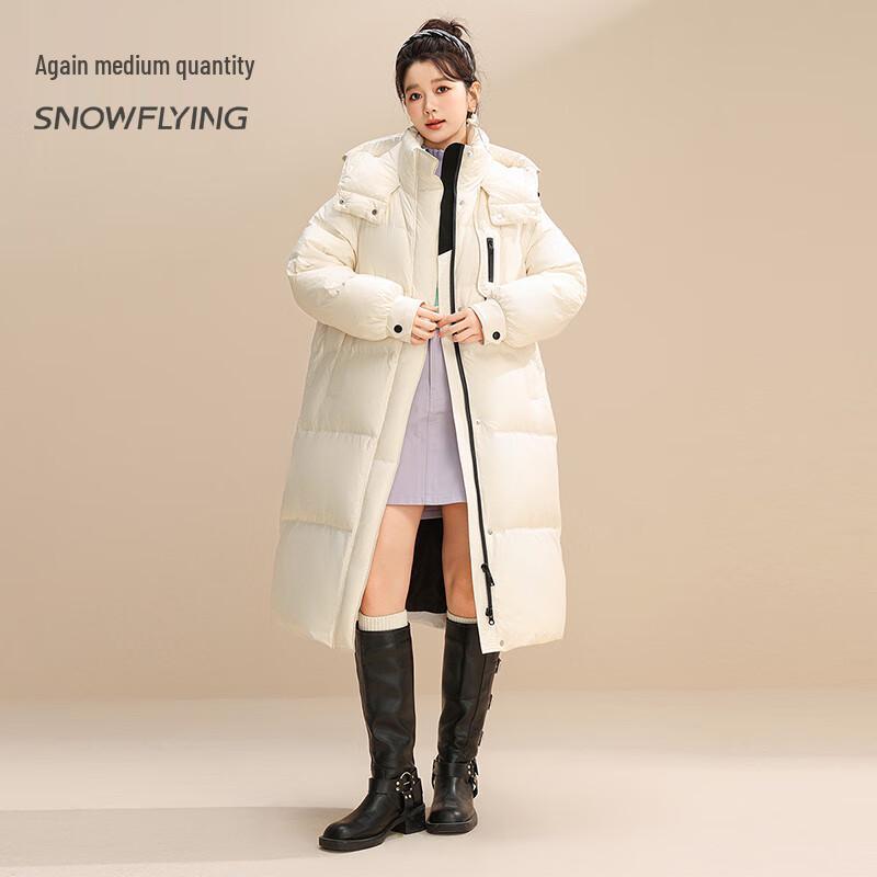 SNOWFLYING Women's Thickened Long Hooded Duck Down Jacket