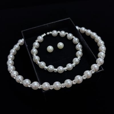 Simple and Exquisite Pearl Neck Chain Female Bride Jewelry Knot Wedding Accessories Jewelry Bracelet Earrings Set