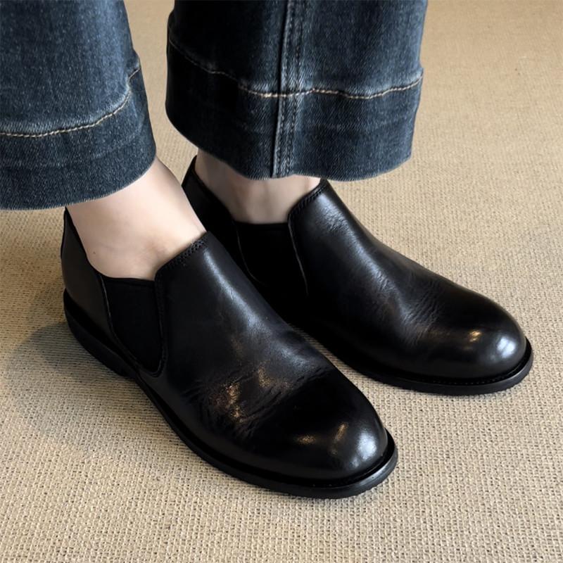 Wersja ze skóry bydlęcej~ Prawdziwa skóra miękka powierzchnia niski obcas gruby obcas retro mokasyny pojedyncze buty damskie jednolity kolor dojazdy jeden pedał małe skórzane sh