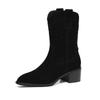 Krazing Pot Cow Suede Nubuck Winter Round Toe Modern Boots Med Heels Slip On Five-Star Decoration Women Mid-calf Boots