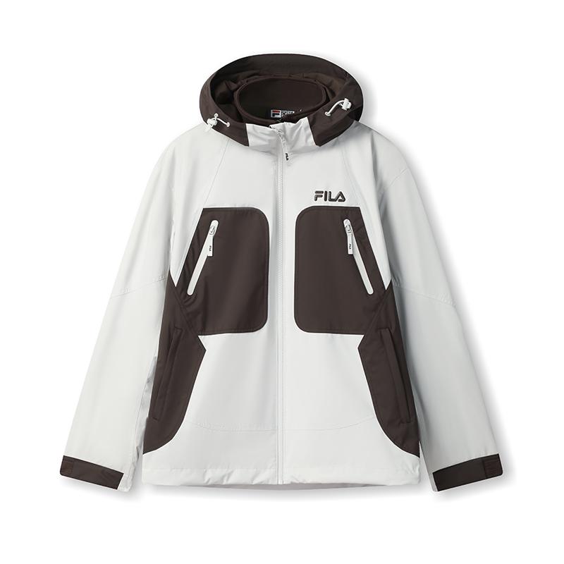 Fila Original Fashion Retro Simple Casual Sports Everyday Versatile Comfortable Color Block Woven Hooded Two-Piece Jacket Men Jackets F11M539707F-GY