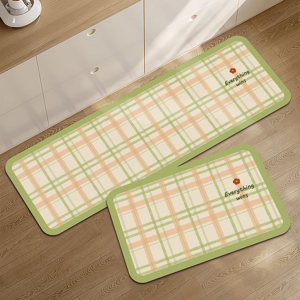 Kitchen Floor Mats Cute Plaid Carpet Pvc Leather Waterproof Rug Anti-slip Oil-proof Foot Mat Long Strip Home Decoration Carpets