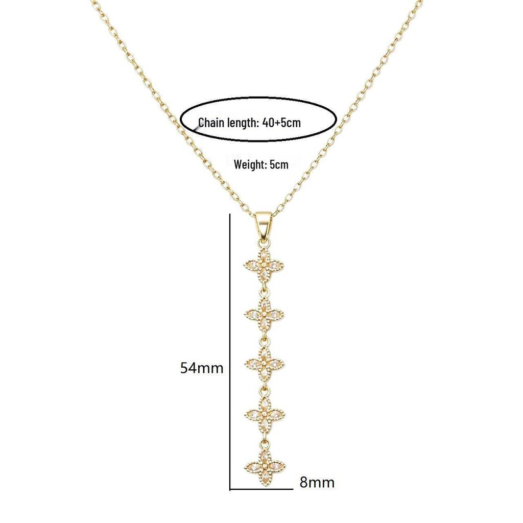 Exquisite Gold-Plated Diamond Four-Leaf Clover Tassel Necklace for Women - Fashionable Titanium Steel Clavicle Chain