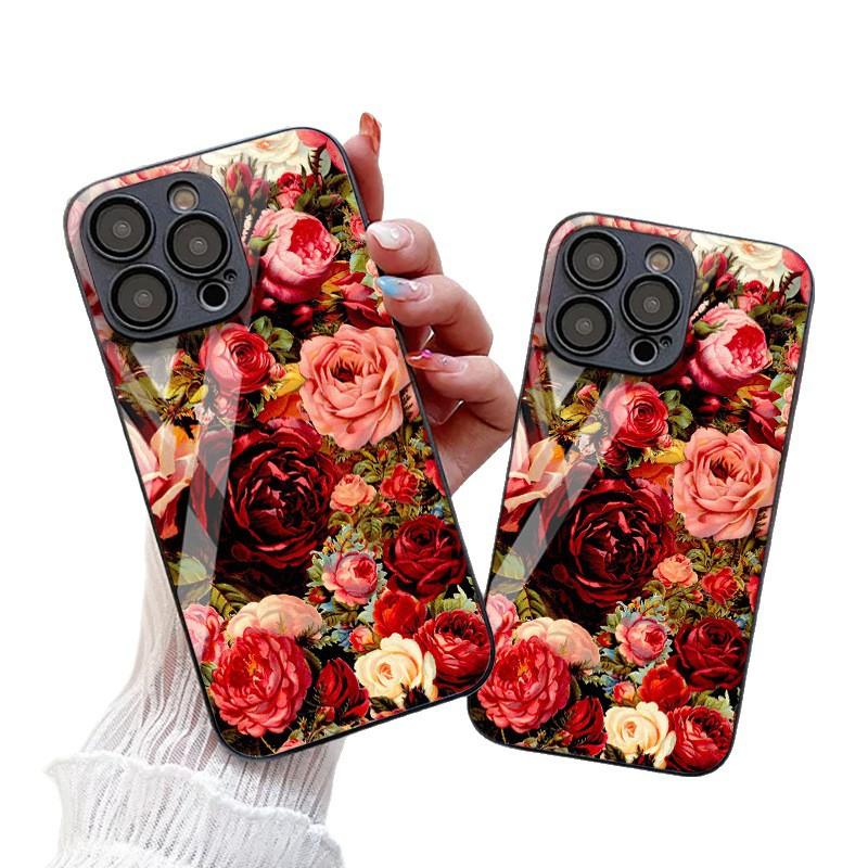 Full screen rose for iPhone17ProMax metallic paint glass mobile phone protective case 17 all-inclusive fine hole factory