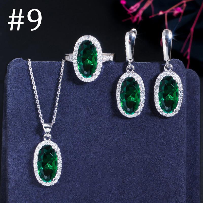 WWJ Super Sparkling Oval Shape Cubic Zirconia Engagement Ring Necklack Earrings Set