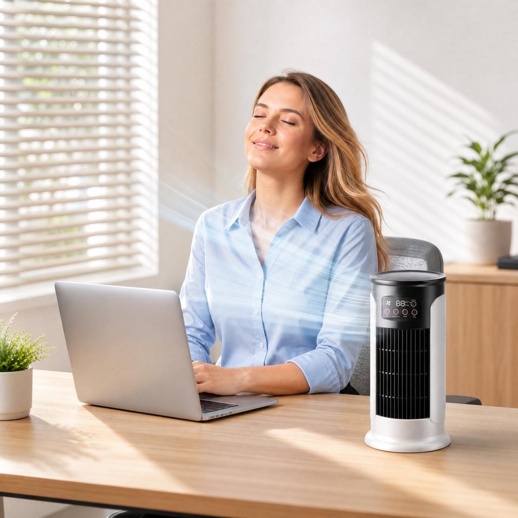 Portable Evaporative Cooler with Humidifier and Timer for Home Desk