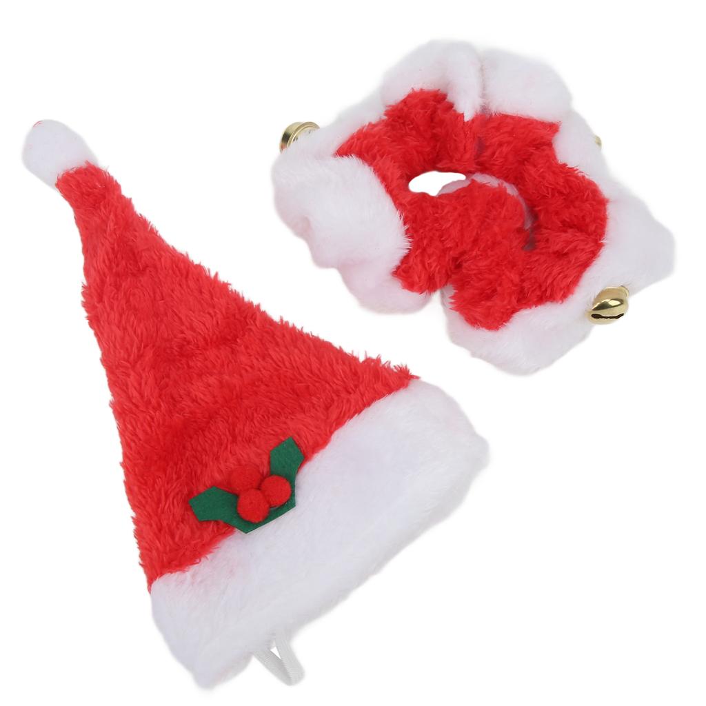 2 Sets Dog Christmas Hat Collar Santa Cat Costumes with Bells for Cats Small DogsS