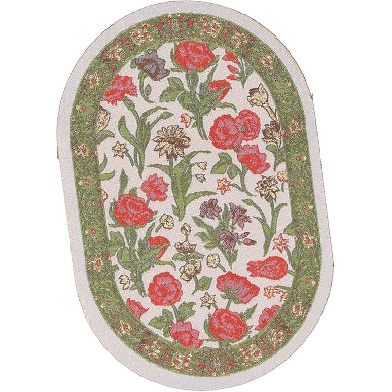 Miniature Rug, Delicate Oval Carpet 1/12 Beautiful Colorful for Dollhouse (B01 Green Leaf Flower) B01 Green Leaf Flower