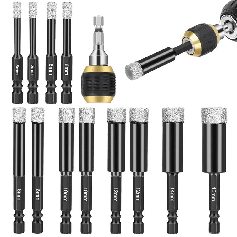 Diamant-Bohrer-Set, 12 Stück Trocken-Diamant-Lochsäge mit Schnellwechsel-Bohrerhalter,Für Porzellankachel Glas -B61B