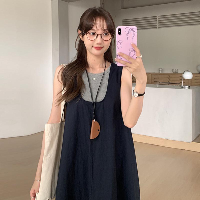2026 Summer Korean Style Maternity Sleeveless Two-Piece Vest Dress M