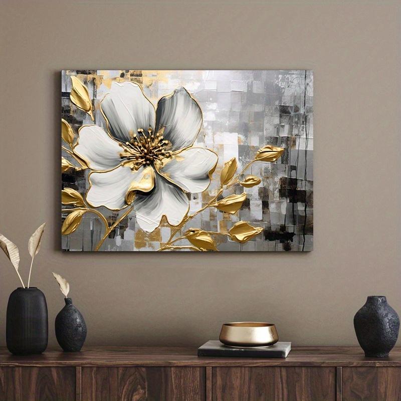 Framed - Modern Retro Gold Flower Canvas Poster - Gold Flower Printing Multiple Scene Display Framed Canvas Poster Decorative Wall Art