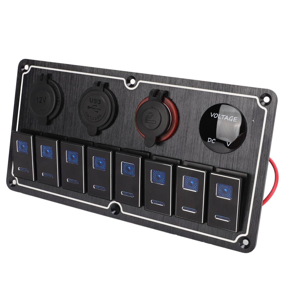8 Gang Rocker Switch Panel 12 to 24V 2 Blue LEDs with DIY Sticker 5 Pin Waterproof for Cars RVs Yachts Ships