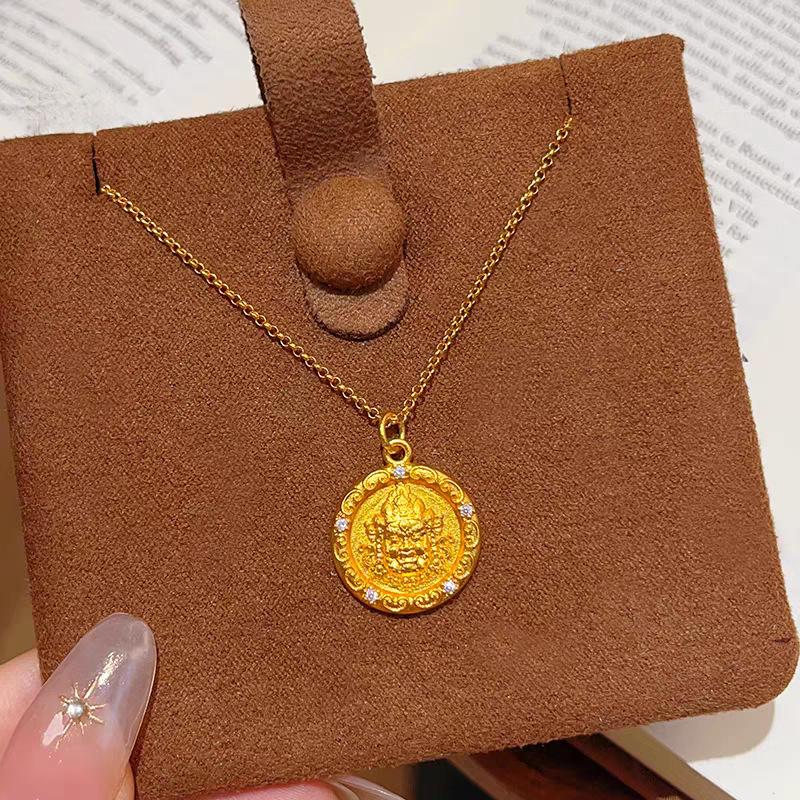Gold Point Drill Wealth God Mantra Pendant Necklace - Ruyi Gift for Girlfriend
