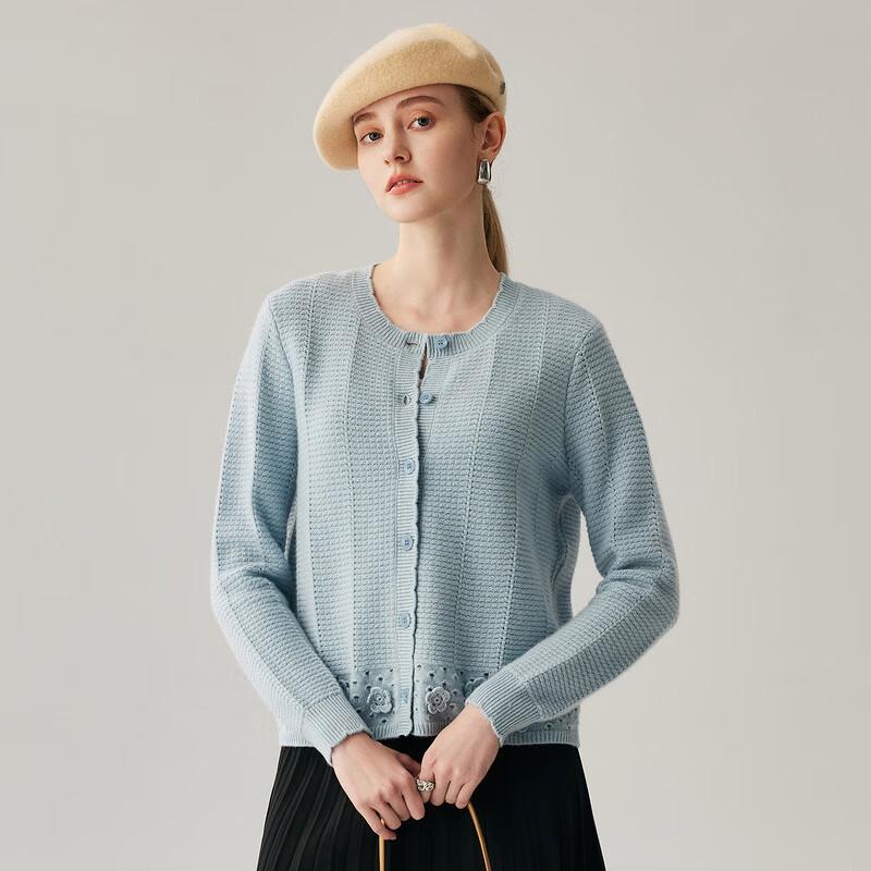 Zhaojun Women's 100% Cashmere Round Neck Cardigan