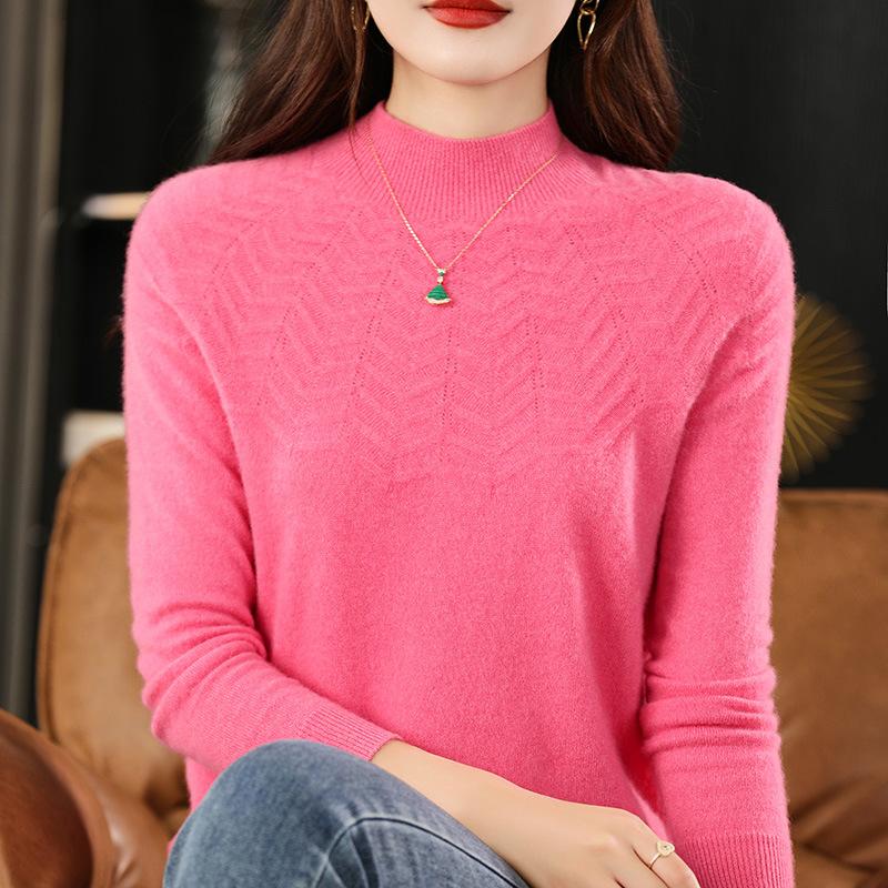 INDFS Women's Fashion Casual Fall Winter Solid Color Print Long Sleeve Half Turtleneck Sweaters